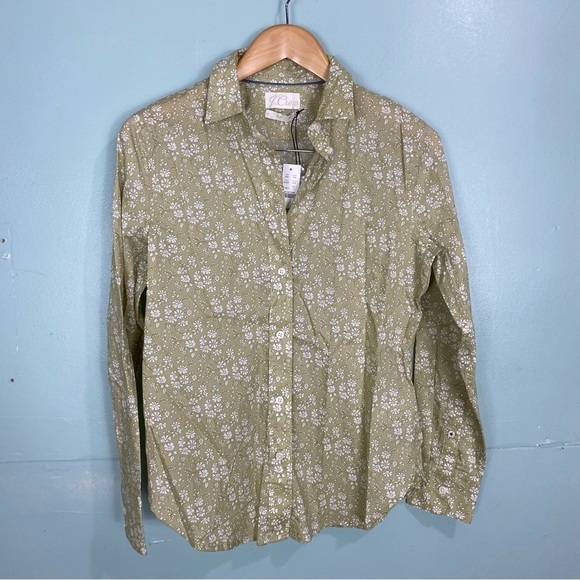 J Crew Slim Fit Liberty Capel Floral Organic Cotton Button Down Shirt Green Sz 4 - Picture 1 of 5